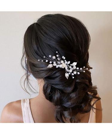 Zoestar Flower Wedding Hair Combs - Silver Pearl Bridal Headpiece & Leaf Hair Accessories for Women & Girls - International Shipping Available - Buy Online on GoSupps.com