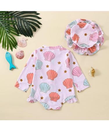 MoccyBabeLee Baby Girl Long Sleeve One Piece Swimsuit with Zip Rash Guard - Shell Design (0-6 Months) - Perfect for Swimming, Bathing, and Beachwear - Buy Online on GoSupps.com