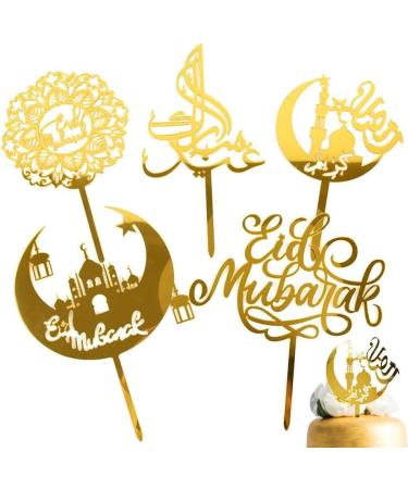 Eid Mubarak Cake Toppers Golden Ramadan Cake Topper Acrylic Moon Cake Topper for Islamic Muslim Festival Decorations - Buy Online on GoSupps.com