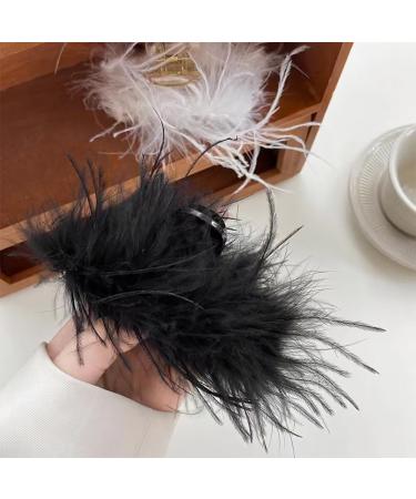 Asudaro Hair Clip With Feathers And Ruffles Elegant Hair Clips For Women Large Non Slip Hair Clips For Thick Hair Feather Hair Clips White Black - Buy Online on GoSupps.com