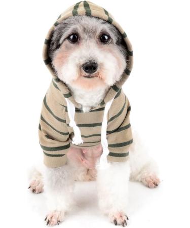Zweitea Striped Hoodie Shirts for Small & Medium Dogs | Soft Short Sleeve Sweater | Stylish Puppy Clothes in Khaki - Buy Online on GoSupps.com