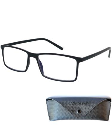 Mini glasses rectangular reading glasses with large glasses - with free case and glasses cleaning cloth TR90 plastic frame reading aid men and women black 1.5 diopters