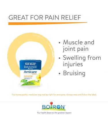 Boiron Arnicare Tablets 60 Tablets Homeopathic Medicine for Muscle and Joint Pain Relief Swelling from injuries Bruise & Brusing from Natural Sourced Plants Including Arnica Montana - Buy Online on GoSupps.com
