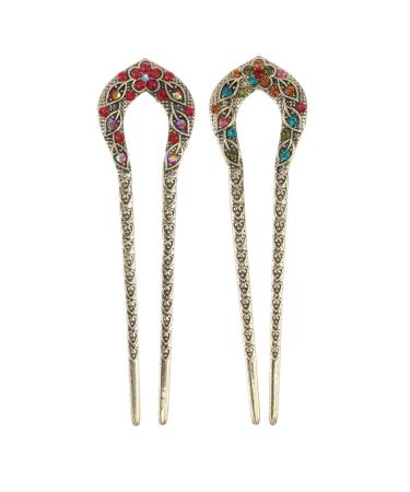 FRCOLOR Set of 2 Rhinestone Hair Pins Chinese Hair Sticks Bridal Pin French Hair Pin Hair Stick Made of Alloy Vintage Hair Stick Rhinestone Hair Stick Vintage Dovetail Hair Clip Miss