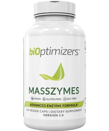 BiOptimizers - MassZymes 3.0 with AstraZyme - Digestive Enzyme Supplement for Better Absorption - Relief from Bloating, Constipation, and Gas - Contains Lipase, Amylase, and Bromelain, 250 Capsules 250 Count (Pack of 1)