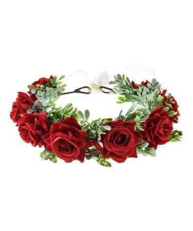 Vividsun Women Flower Crown Floral Headpiece Festival Wedding Hair Wreath Floral Crown (Red) A/Red