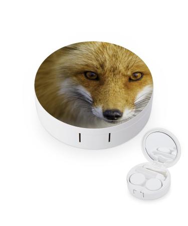 Cool Fox Round Case for Contact Lens Kit Storage Box with Mirror Portable Cute Lens Holder