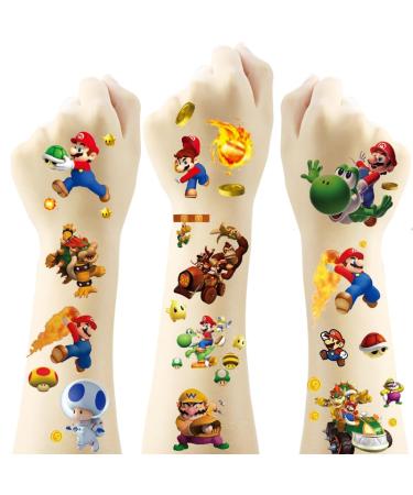 8 Sheets(194Pcs) Mario Temporary Tattoos Stickers  Mario Tattoo for Kids Children's Temporary Tattoo Toys Waterproof Tattoo Stickers for Mario Theme Birthday Party Favors