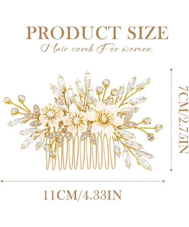 Handcess Bridal Wedding Flowers Hair Comb Gold Crystal Hairpiece Rhinestone Bridal Side Combs Wedding Hair Accessories for Women and Girls - Buy Online on GoSupps.com