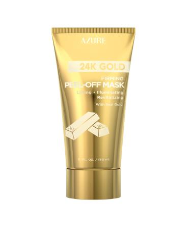 AZURE 24K Gold Firming Peel Off Face Mask- Anti Aging  Lifting  Illuminating & Revitalizing - Removes Blackheads  Dirt & Oils - With Hyaluronic Acid and Collagen - Skin Care Made in Korea - 150mL / 5 fl.oz.