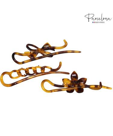 Parcelona French Twist Flower Bow Savana Celluloid Hair Clip Barrettes Set - Tortoise Shell Tokyo Design - Buy Online on GoSupps.com