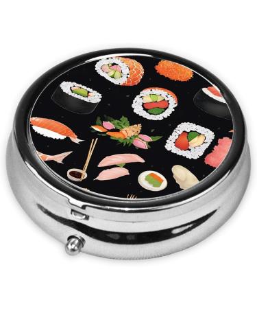 Buy Japanese Sushi Black Printed Mini Round Pill Box | 3 Compartment Organizer for Travel & Home Use | Portable Medicine Case - Buy Online on GoSupps.com