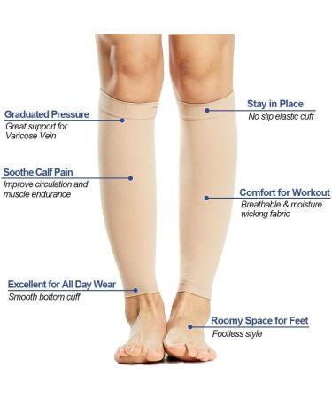 Buy Calf Compression Sleeve 20-30mmHg | Flight Support Socks for Men & Women | Relief for Shin Splints Swelling & Varicose Veins | Large Beige - Buy Online on GoSupps.com