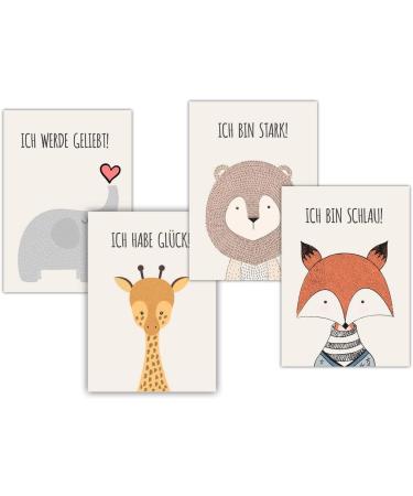 Kackpecht Eummel Animal Affirmation Images Set | Jungle Motivational Art for Kids' Rooms | 4 Colorful A4 Decor for Boys & Girls - Buy Online on GoSupps.com