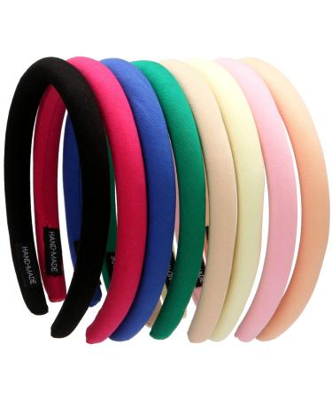 LONEEDY 8 Pack Wide Cotton Hard Hair Bands Non-slip Padded Headband Hair Accessories for Girls and Women (Mixed color)