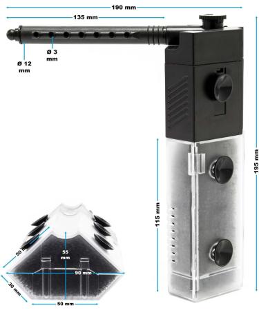 SunSun JP-093 Internal Aquarium Filter with Pump - 450 L/H 5W Corner Filter for Small Aquariums Up to 60L - Buy Online on GoSupps.com