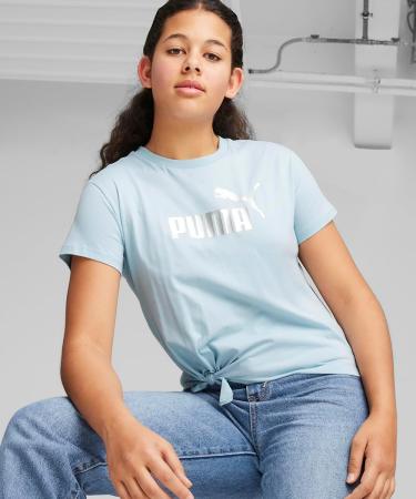 PUMA Girls ESS+ Logo Knotted Tee G T-Shirt - Turquoise Surf 176 | International Shipping Available - Buy Online on GoSupps.com