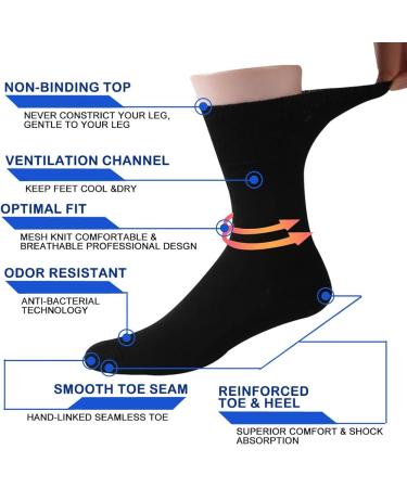 Facool Diabetic Socks - Men Women Dress Crew Cotton 6 Pairs X-Large Black - Buy Online on GoSupps.com