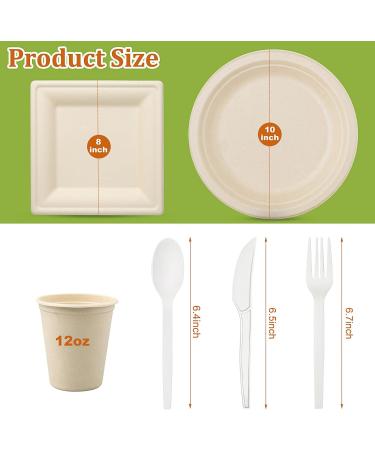 300 pcs Compostable Paper Plates Set Large Plates Heavy Duty Disposable Paper Plates Cutlery Includes Biodegradable Plates Forks Knives Spoons Cups Eco-Friendly Dinnerware Set for Party - Buy Online on GoSupps.com