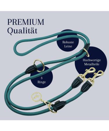 Hundeleine 3M Velvetier Adjustable Paracord for Large & Medium Dogs | Durable Nylon Double Leash with 2 Carabiners in Dark Green - Buy Online on GoSupps.com