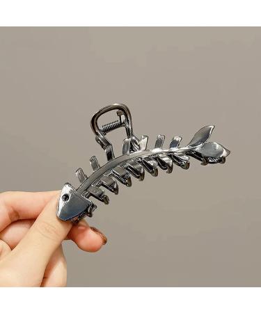 Gunmetal Fishbone Metal Hair Claw Clip - Elegant, Strong Hold for Thick/Thin Hair - Stylish Accessory for Women - Large Size - Buy Online on GoSupps.com