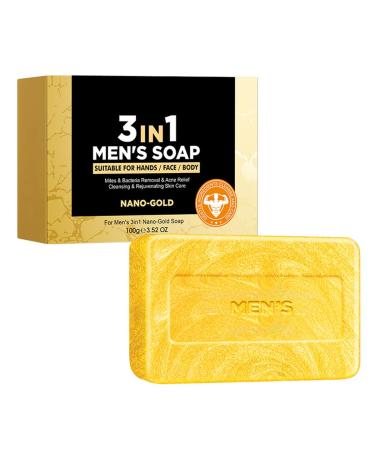 BEUKING 3 in 1 Bar Soap for Men Bar Cleanser for Body Face and Shaving Extra Gentle Body and Facial Cleanser Effectively Washes Moisturizing Bar Soap to Clean and Hydrate Skin (3.53 oz Gold)
