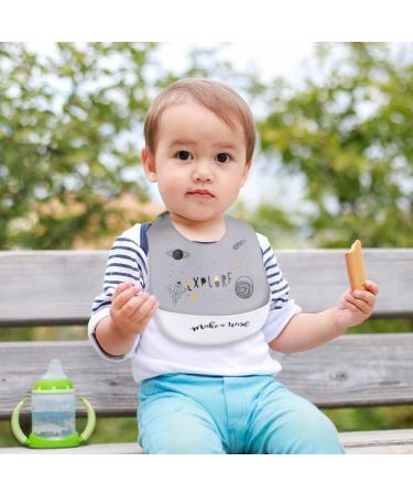 Vicloon Silicone Baby Bib | Waterproof Weaning Bib with Food Catcher Pocket | Adjustable Toddler Feeding Bib - Pink/Blue/Grey - Buy Online on GoSupps.com