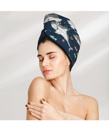 Hair Towel Wrap - Quick Drying Turban with Button | Friendly Smiling Sharks Design - Buy Online on GoSupps.com