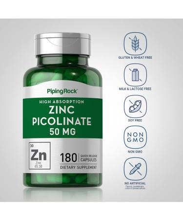 Zinc Picolinate 50mg | 180 Capsules | High Absorption | Non-GMO & Gluten Free - Buy Online on GoSupps.com