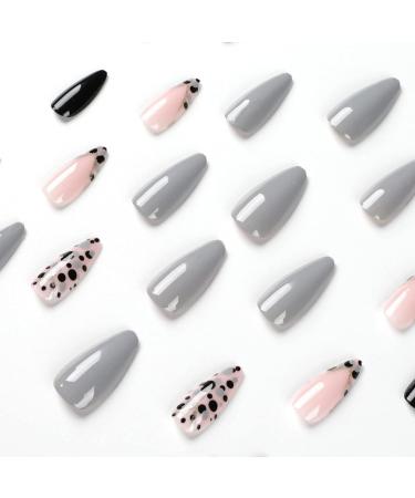 24 Pcs Animal Print Stiletto False Nails - Short Grey French Glitter Almond Nails with Nail Glue - Women's Nail Art Kit - Buy Online on GoSupps.com