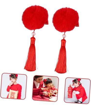 MAGICLULU 12 Pairs Tassel Hair Ball Hair Clip Hair Accessory for Cosplay Hair Pin Hair Barrettes Hanfu Hair Accessories for Red Tassel Fur Ball Child Artificial Fur Chinese Style - Buy Online on GoSupps.com