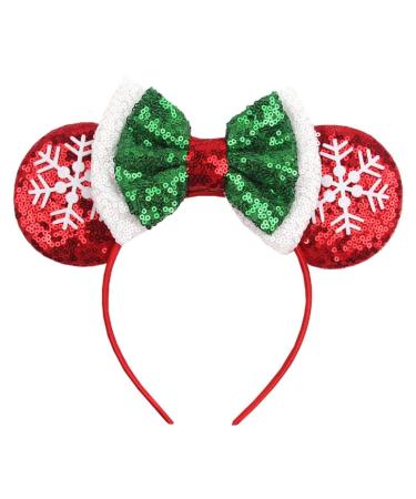 LSHDXD Christmas Mouse Ears Bow Headband Hair Hoop for Women Girls  Glitter Snowflake Hair bands Hair Accessories Headdress for Christmas Decorations Party Supplies Hot Pink Princess Dress Up red Medium