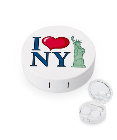I Love New York City Cute Contact Lens Case Travel Portable Round Contact Storage Box Kit with Mirror for Daily Outdoor