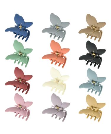 12 PCS Butterfly Claw Clips Non Slip Hair Clips Matte Hair Clamps Hair Accessories Strong Hold Hair Jaw Clips for Women Girls Thick Thin Hair Gifts (Mixed color 12 pack)