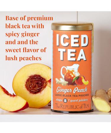 Republic of Tea Ginger Peach Black Iced Tea - 8 Large Pouches, 8 Quarts - 8 Count Pack - Buy Online on GoSupps.com
