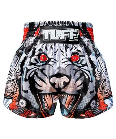Tuff Sport Boxing Muay Thai Shorts Tiger Kick Martial Arts Training Gym Clothing Trunks Gray Tiger Medium
