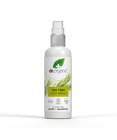 Organic Doctor Dr Organic Tea Tree Foot Spray Deodorant Quick Dry Aluminium Free with Natural Peppermint Oil Vegan Parabens and SLS Free Certified Organic 100ml