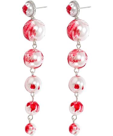 Feylie Halloween Blood Stained Pearl Earrings | Long Tassel Drops | Imitation Barrels Quasten Jewelry for Women & Girls - Buy Online on GoSupps.com