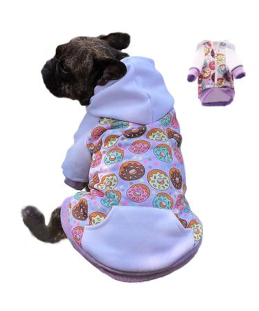 Hooded sweatshirt for small and medium-sized dogs with bag for pets cats cats fleecemantel dog costume for winter violet larger violet donut