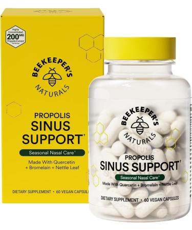 Beekeeper's Naturals Sinus Support for Adults - All Natural Seasonal Relief with Propolis, Quercetin, Bromelain & Nettle Leaf - 60 ct Vegan Capsules - Buy Online on GoSupps.com