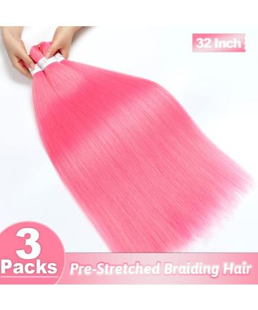 32 Inch Pink Pre Stretched Braiding Hair Extensions - 3 Packs Synthetic Crochet Braids - Buy Online on GoSupps.com