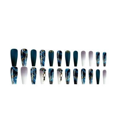 Gradient Blue Coffin Press on Nails with Gold Foil Designs - 24 Pcs Long Coffin Style - Buy Online on GoSupps.com