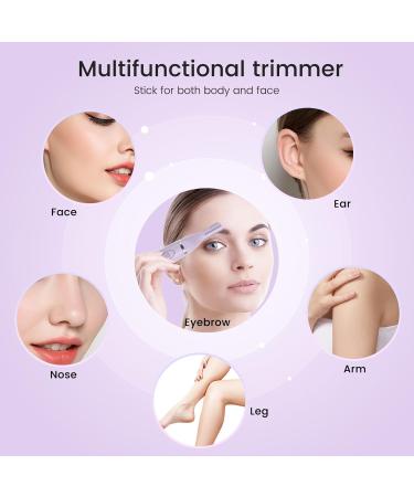 Nose Hair Trimmer for Women - 2 in 1 Painless Eyebrow & Facial Hair Remover | USB Rechargeable | Easy to Clean | Double Edged Blades | Purple - Buy Online on GoSupps.com
