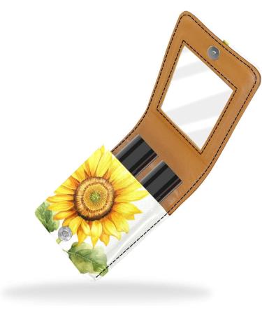 Luxury Leather Lipstick Case with Mirror | Mini Lip Gloss Organizer - Autumn Flower Design | Perfect for Travel - Buy Online on GoSupps.com