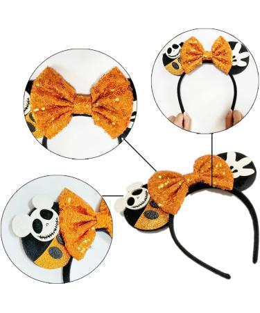 Kiddale Halloween Mouse Ear Headband for Women Girls Orange Bow Skull Hair Hoop Headwear Headdress for Halloween Party Cosplay Decoration - Buy Online on GoSupps.com