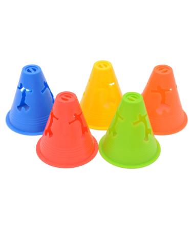 Famgee 3 Inch Plastic Windproof Slalom Cones Inline Roller Skating Cones Pile Cup Roadblocks Traffic Road Cones Set with Holes for Skate Practice Sport Training 5 Colors 20 Pcs Style 1