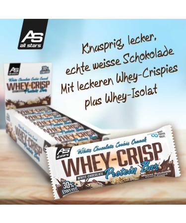 All Stars Whey-Crisp Protein Bar - White Chocolate Cookie Crunch (25 x 50g) | Protein Snack Low Sugar High Protein Healthy Treat - Buy Online on GoSupps.com