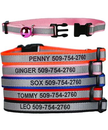 GoTags Personalized Reflective Cat Collars, Engraved Custom Cat Collar with Name and Phone, Breakaway Cat Collar with Safety Release Buckle and Bell, Adjustable for Cats and Kitten Blue