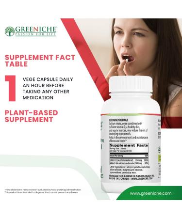 Greeniche Halal Calcium & Vitamin D Supplement | Immune & Bone Health | Gentle on Stomach | Muscle Health | Gluten Free | 60 Tablets - Buy Online on GoSupps.com