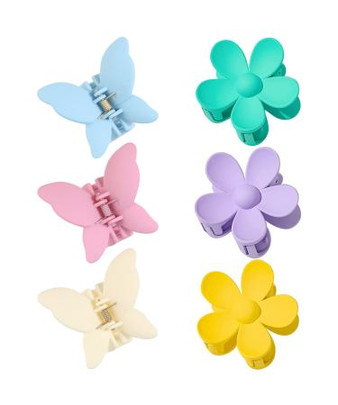 6Pack Medium Hair Claw Clips 3 Inch Nonslip Butterfly and Flower Matte Strong Hold Clamps for Women Girls Long Thick Thin Curly Hair Light new